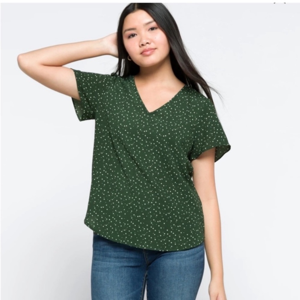 41 Hawthorn Zari Flutter Sleeve Blouse Green Dot